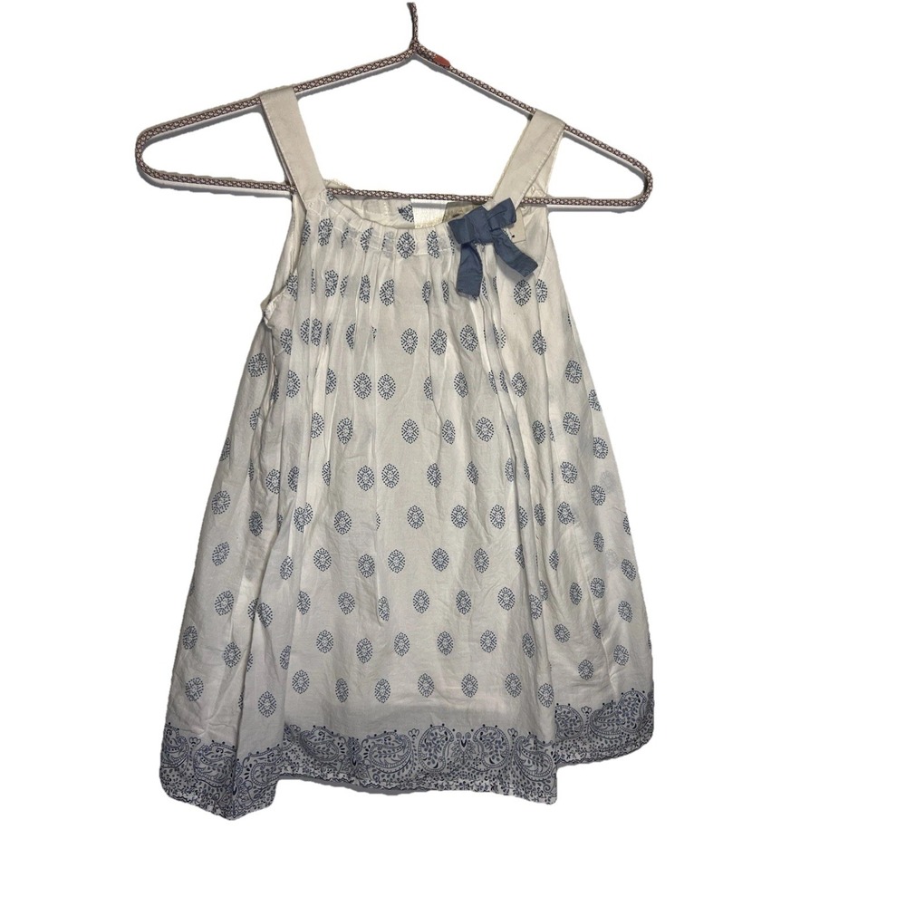 Oshkosh Genuine Kids Sleeveless Blue White Paisley Bow Accent Lined Sundress 5T
